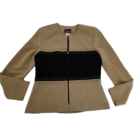 Positive Attitude Jackets & Blazers - Vintage Positive Attitude Women Camel Black Long Sleeve Zip Jacket Padded Sz 14